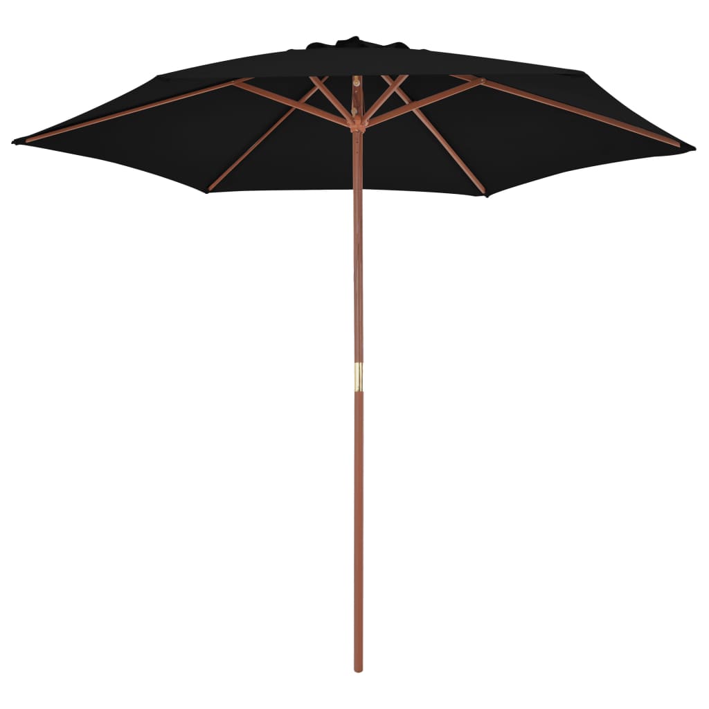Guarda-sol de jardim com poste de madeira 270 cm preto