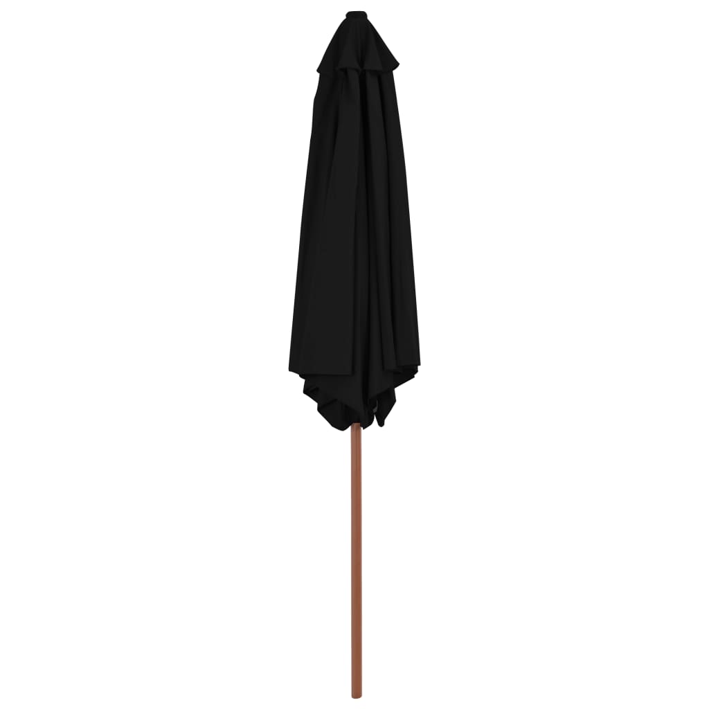 Guarda-sol de jardim com poste de madeira 270 cm preto