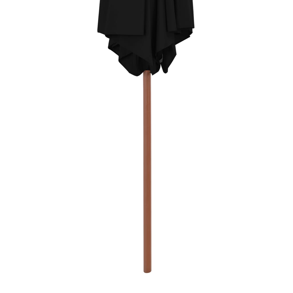 Guarda-sol de jardim com poste de madeira 270 cm preto