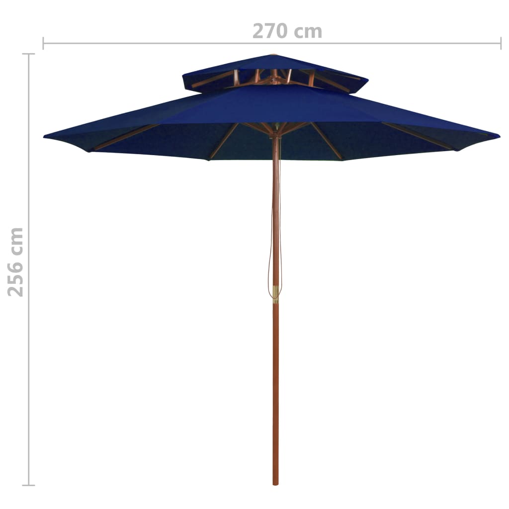 Guarda-sol c/ 2 coberturas mastro em madeira 270 cm azul