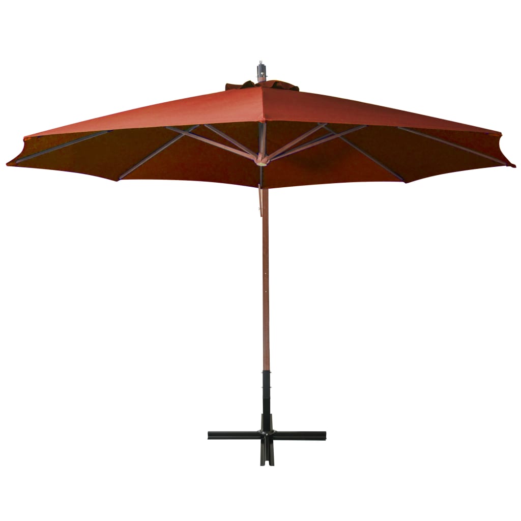 Guarda-sol de jardim suspenso com poste abeto maciço terracotta