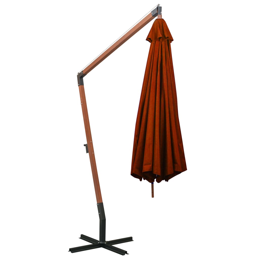 Guarda-sol de jardim suspenso com poste abeto maciço terracotta