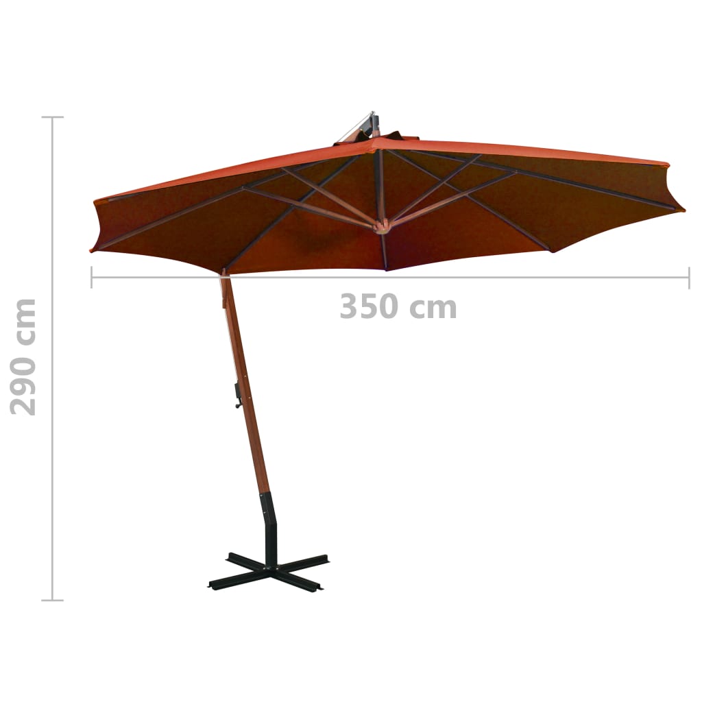 Guarda-sol de jardim suspenso com poste abeto maciço terracotta