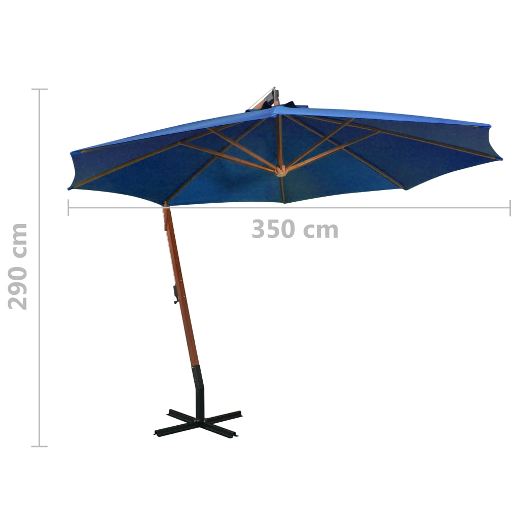 Guarda-sol de jardim suspenso com poste abeto maciço azul-ciano