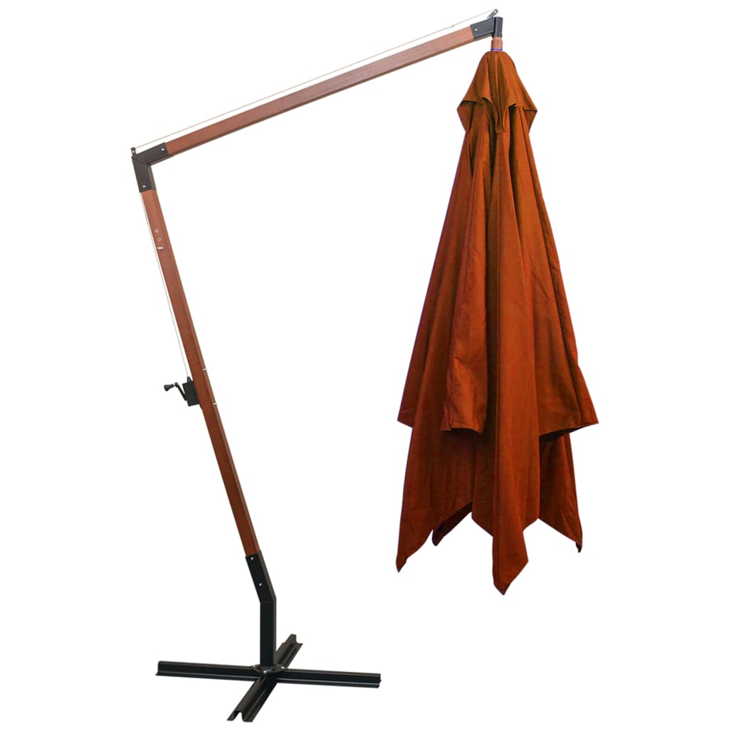 Guarda-sol de jardim suspenso com poste abeto maciço terracotta