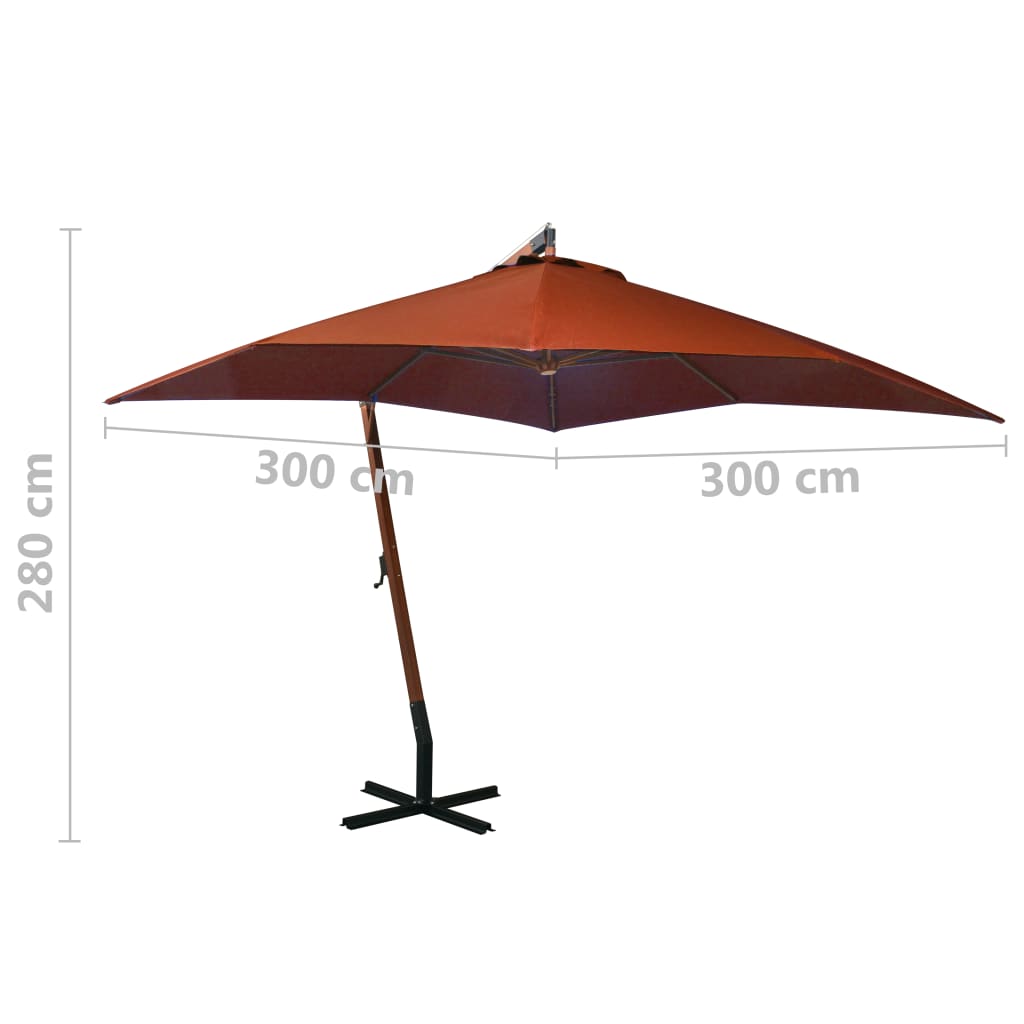 Guarda-sol de jardim suspenso com poste abeto maciço terracotta