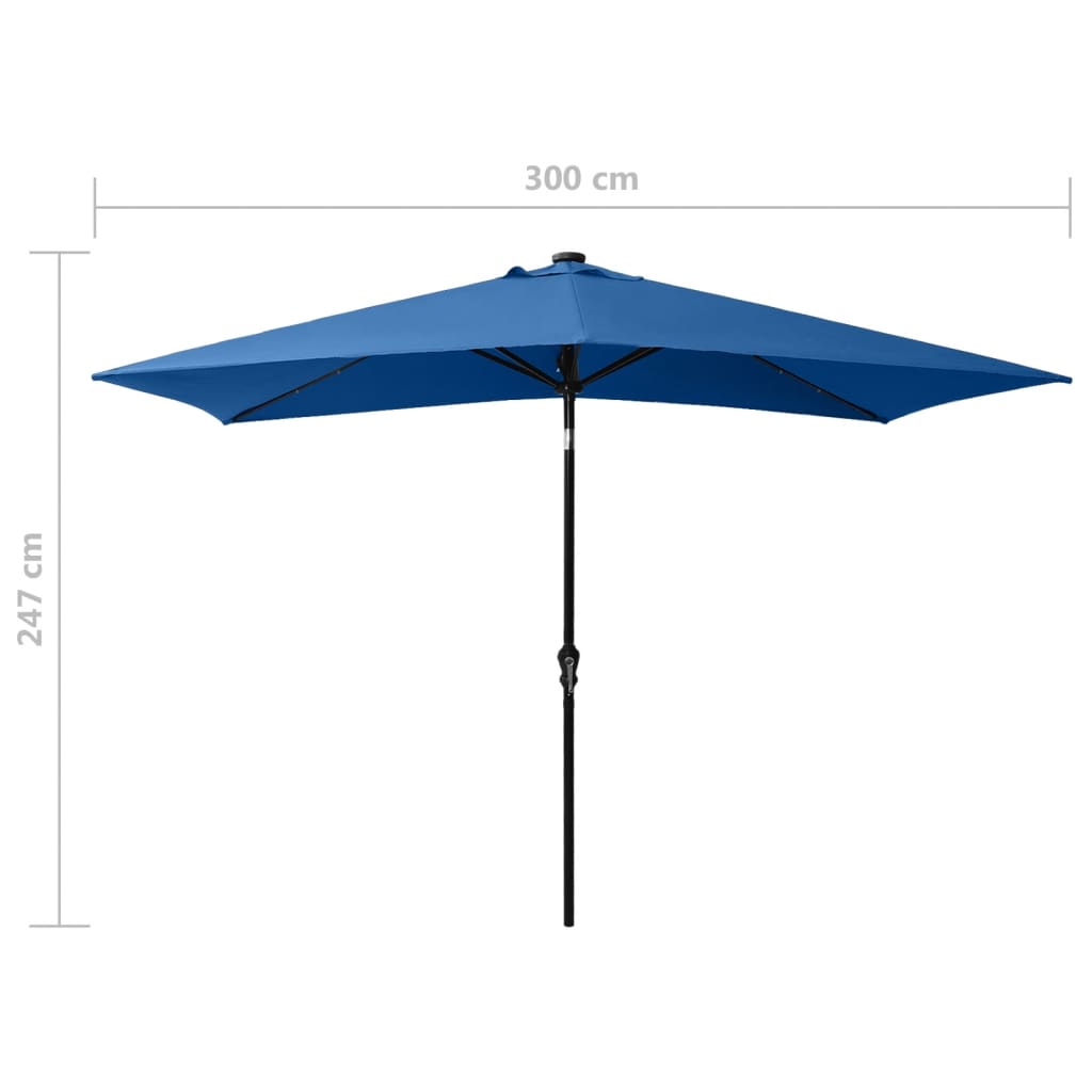 Guarda-sol de jardim c/ luzes LED/poste de aço 2x3 m azul ciano