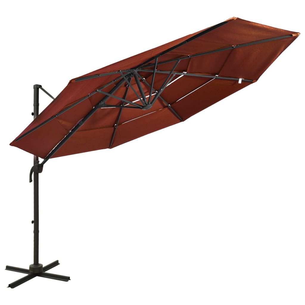 Guarda-sol jardim 4 camadas c/ poste alumínio 3x3m terracotta