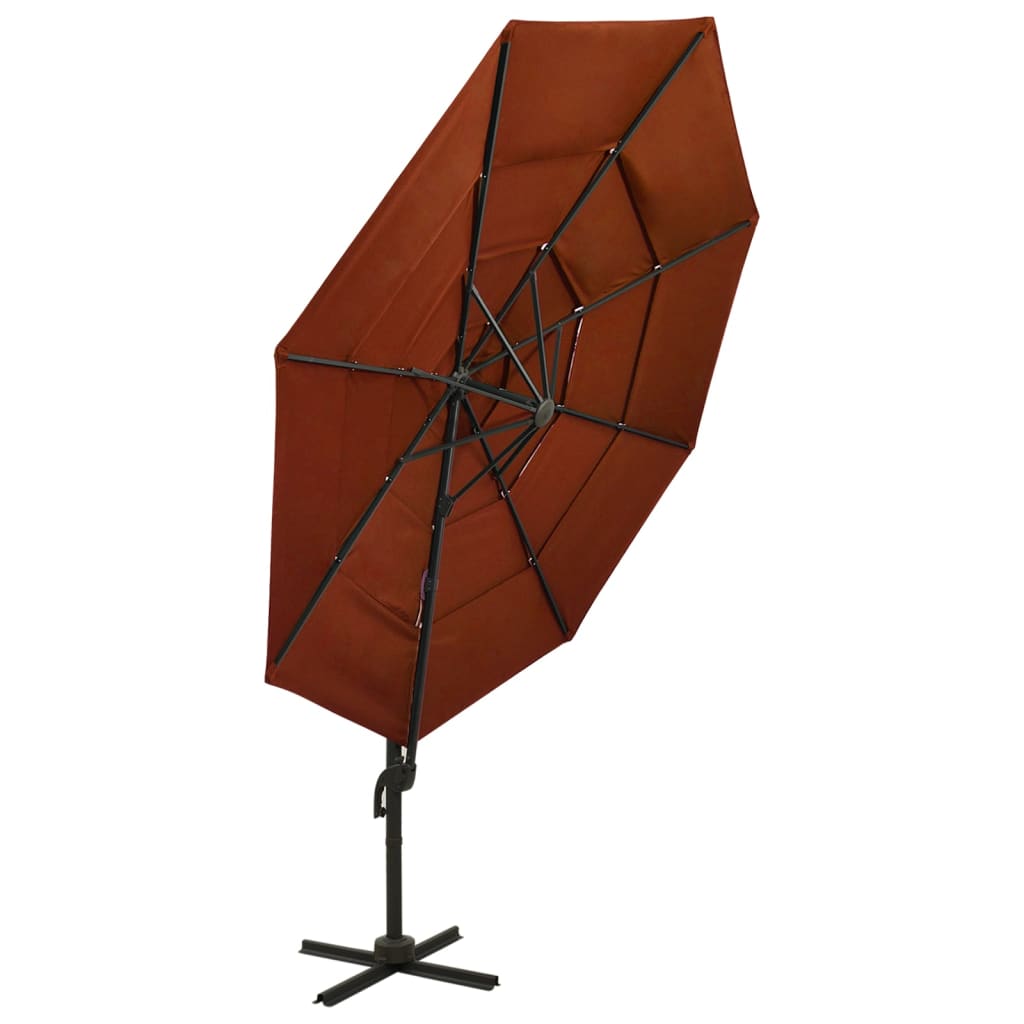 Guarda-sol jardim 4 camadas c/ poste alumínio 3x3m terracotta