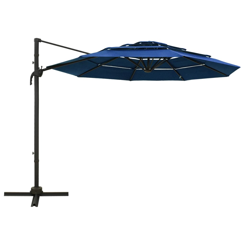 Guarda-sol jardim 4 camadas c/ poste alumínio 3x3 m azul-ciano