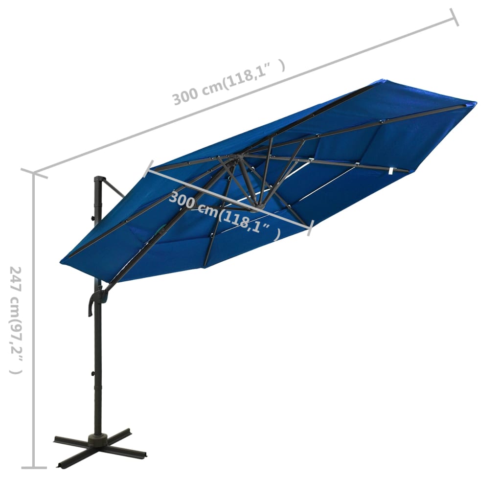 Guarda-sol jardim 4 camadas c/ poste alumínio 3x3 m azul-ciano