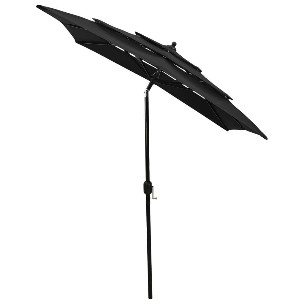Guarda-sol de jardim 3 camadas c/ poste de alumínio 2x2 m preto