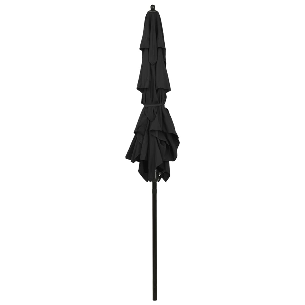 Guarda-sol de jardim 3 camadas c/ poste de alumínio 2x2 m preto