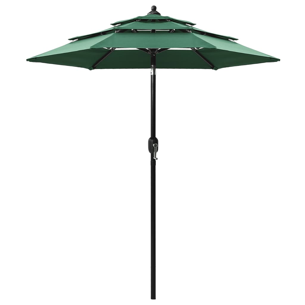 Guarda-sol de jardim 3 camadas com poste de alumínio 2 m verde