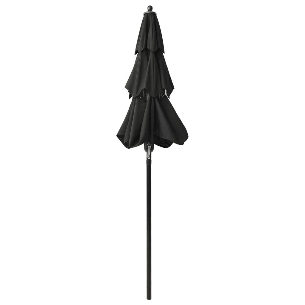 Guarda-sol de jardim 3 camadas c/ poste de alumínio 2 m preto
