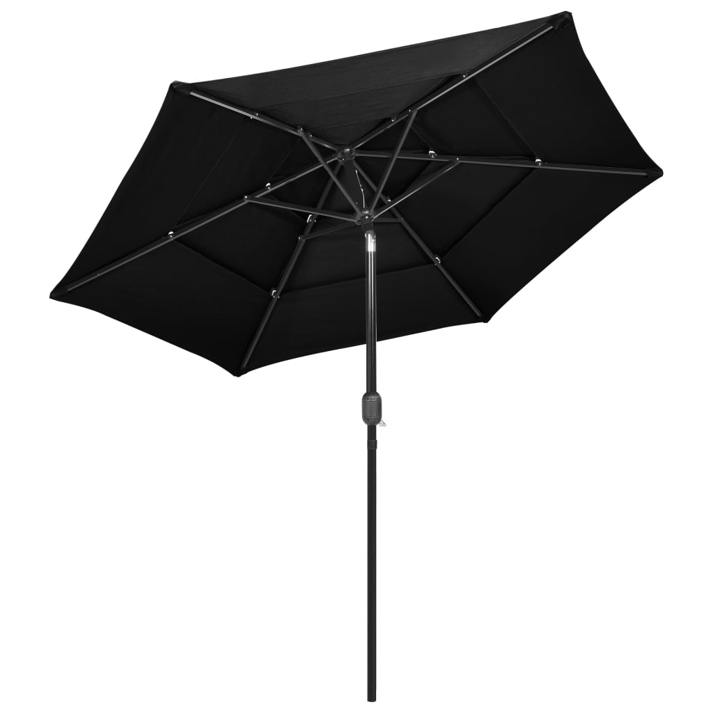 Guarda-sol de jardim 3 camadas c/ poste de alumínio 2,5 m preto