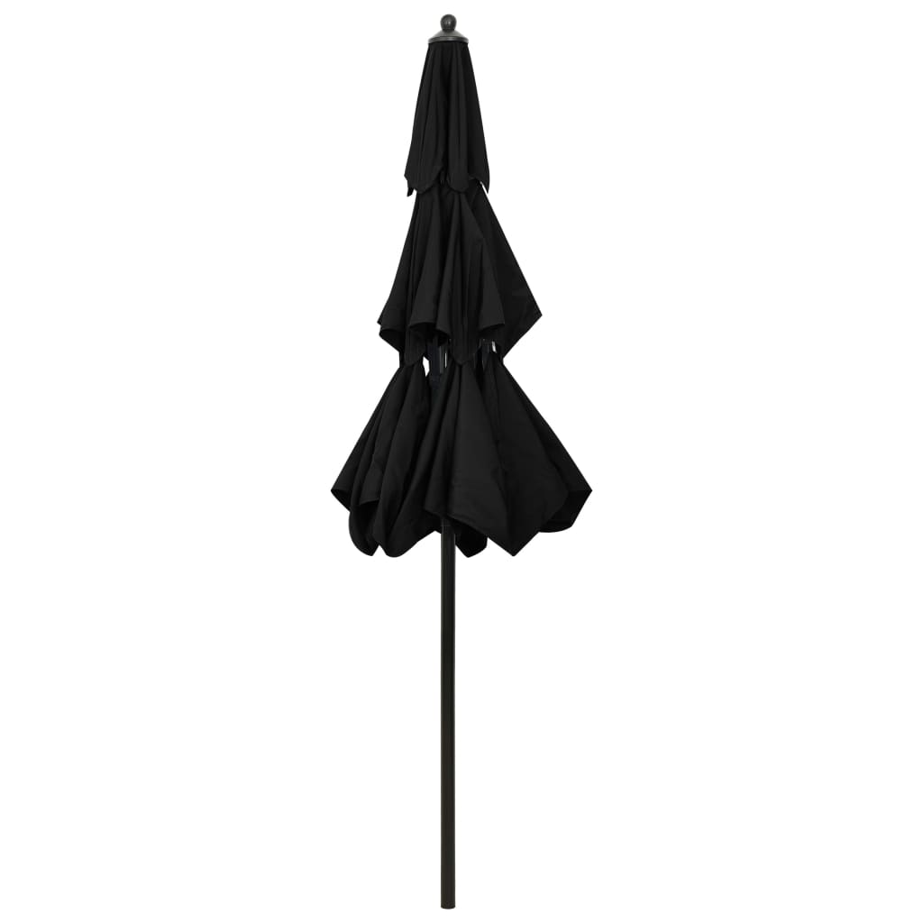Guarda-sol de jardim 3 camadas c/ poste de alumínio 2,5 m preto