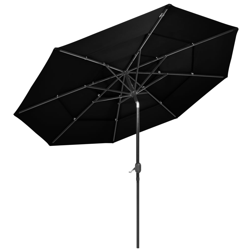 Guarda-sol de jardim 3 camadas c/ poste de alumínio 3 m preto