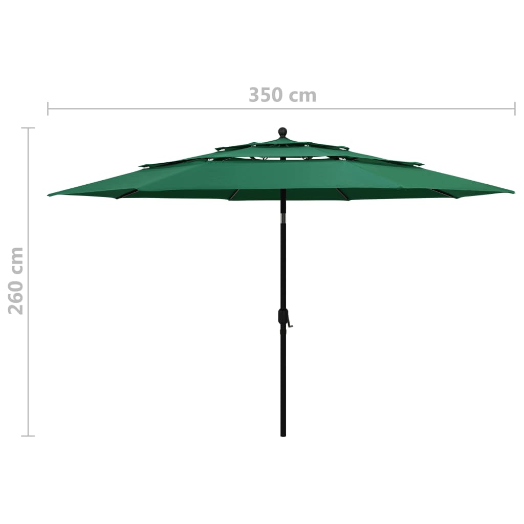 Guarda-sol de jardim 3 camadas c/ poste de alumínio 3,5 m verde
