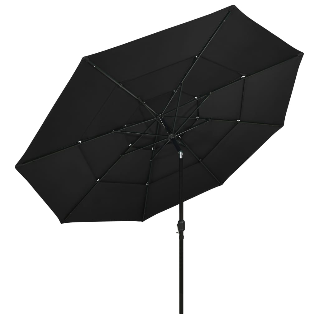 Guarda-sol de jardim 3 camadas c/ poste de alumínio 3,5 m preto