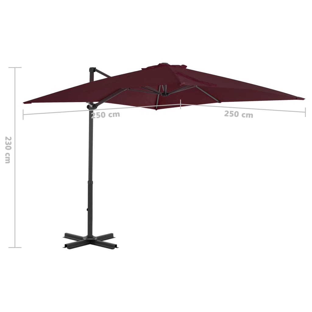 Guarda-sol jardim cantilever c/ poste alumínio 250x250 cm bordô