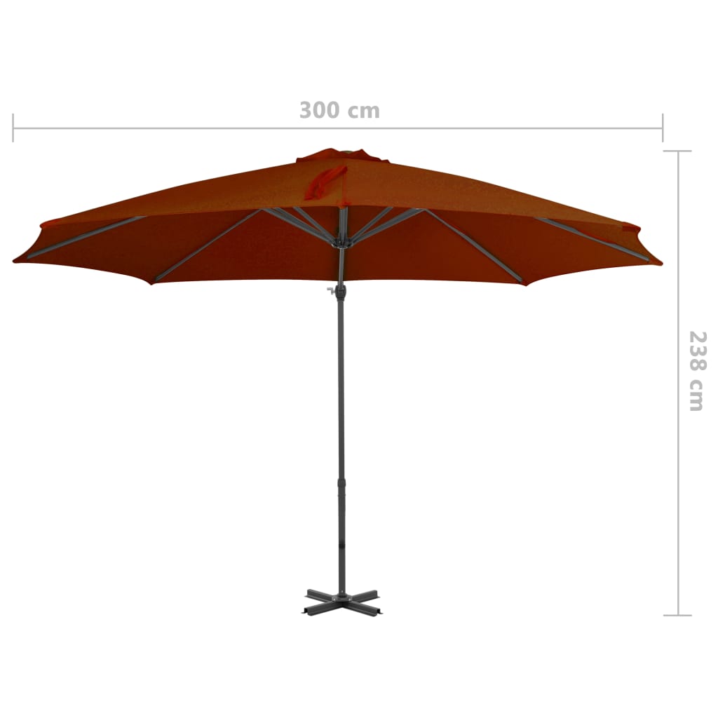 Guarda-sol jardim cantilever c/ poste alumínio 300cm terracotta