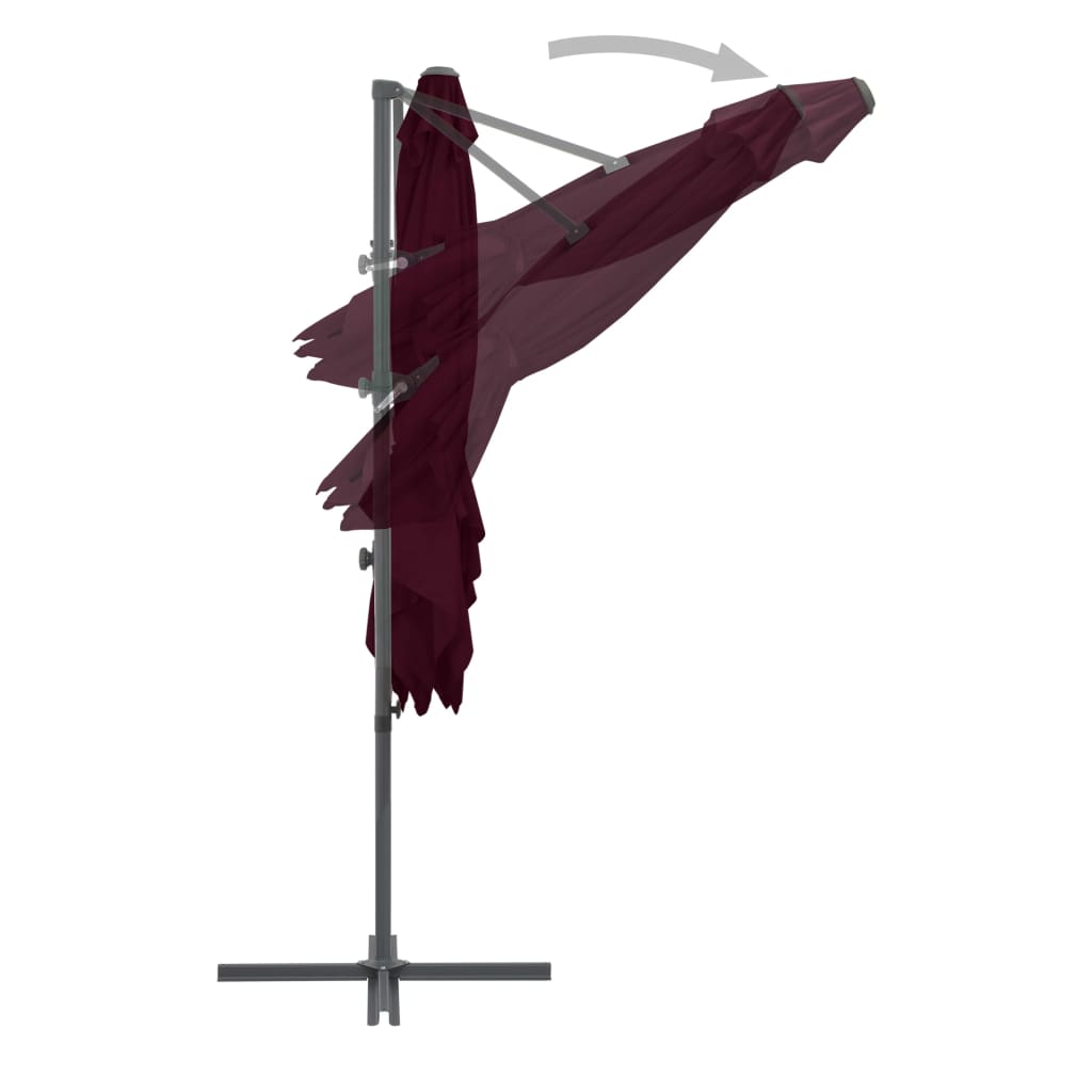 Guarda-sol de jardim cantilever c/ poste de aço 250x250cm bordô