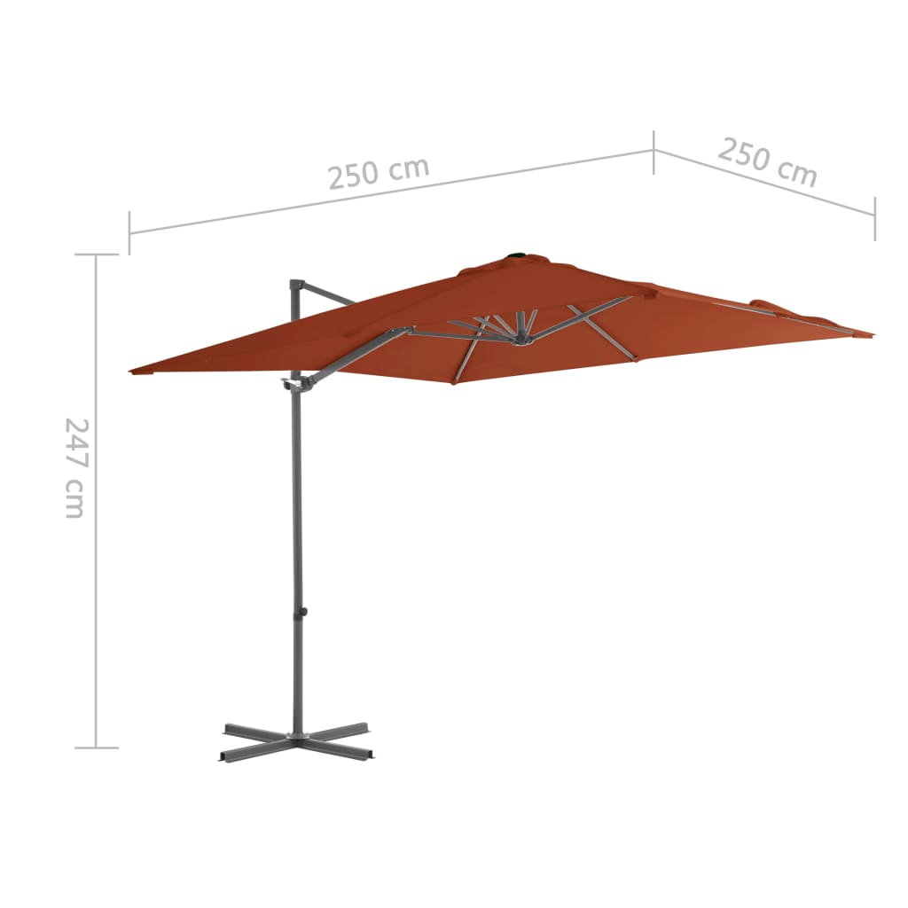 Guarda-sol jardim cantilever c/ poste aço 250x250 cm terracotta