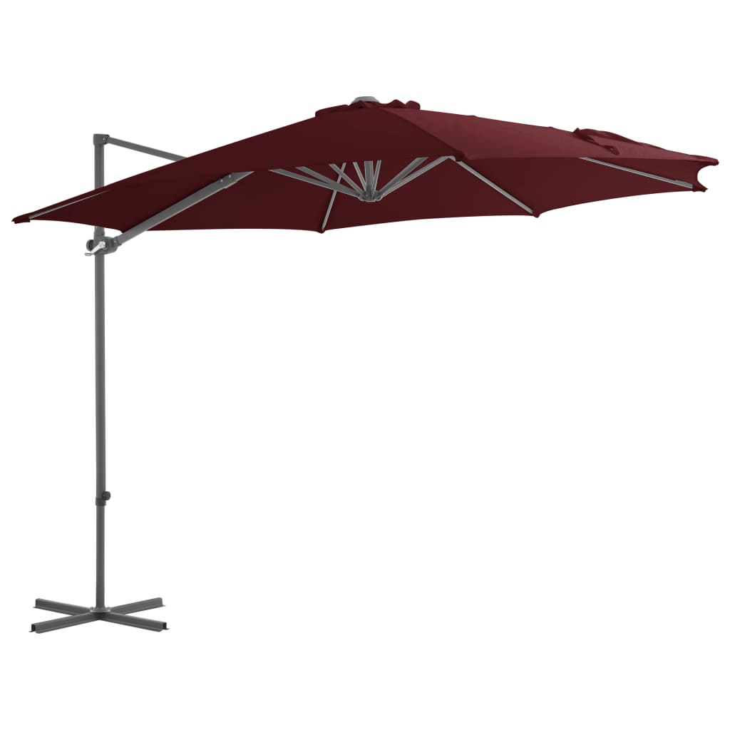 Guarda-sol de jardim cantilever c/ poste de aço 300 cm bordô