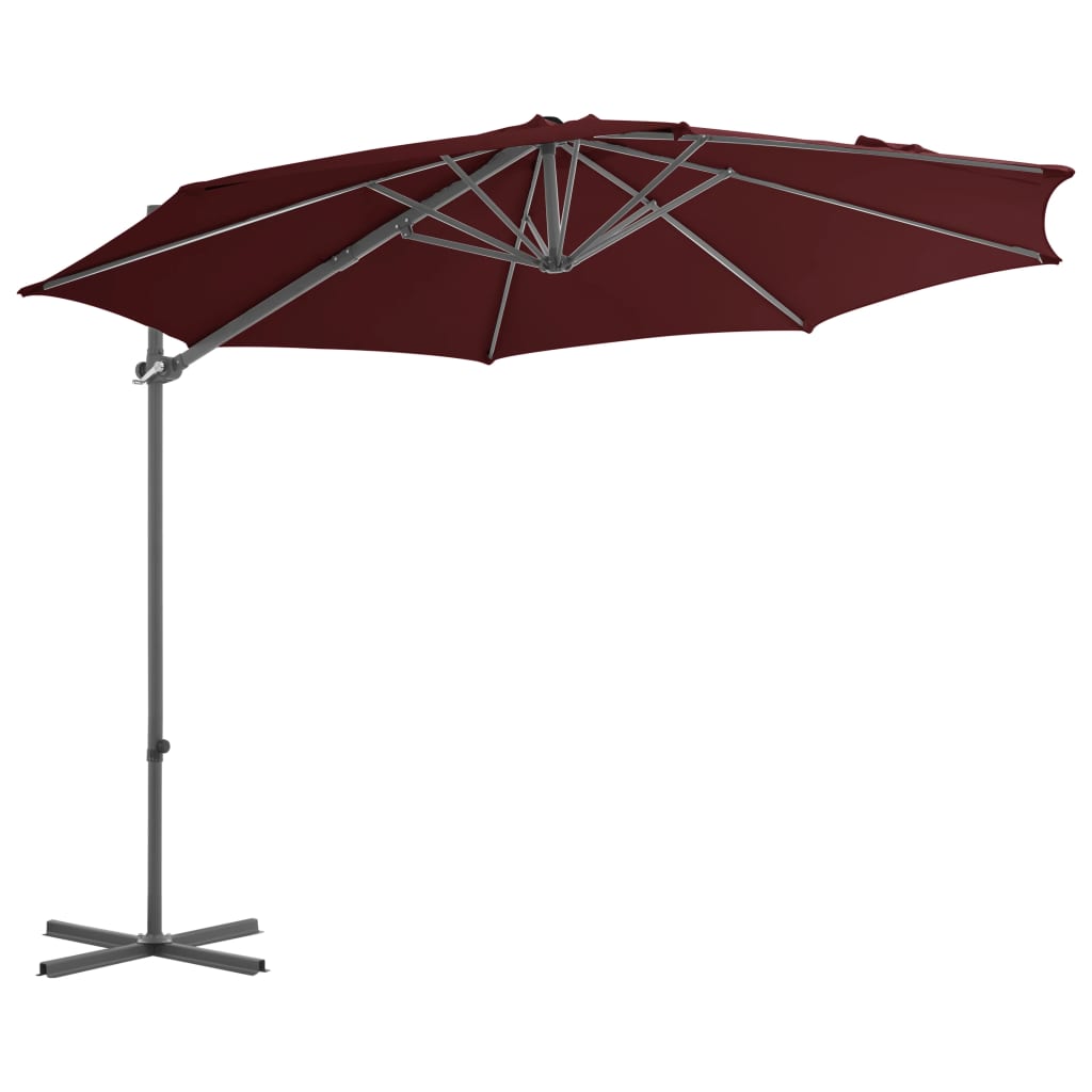 Guarda-sol de jardim cantilever c/ poste de aço 300 cm bordô