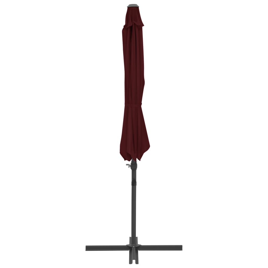 Guarda-sol de jardim cantilever c/ poste de aço 300 cm bordô