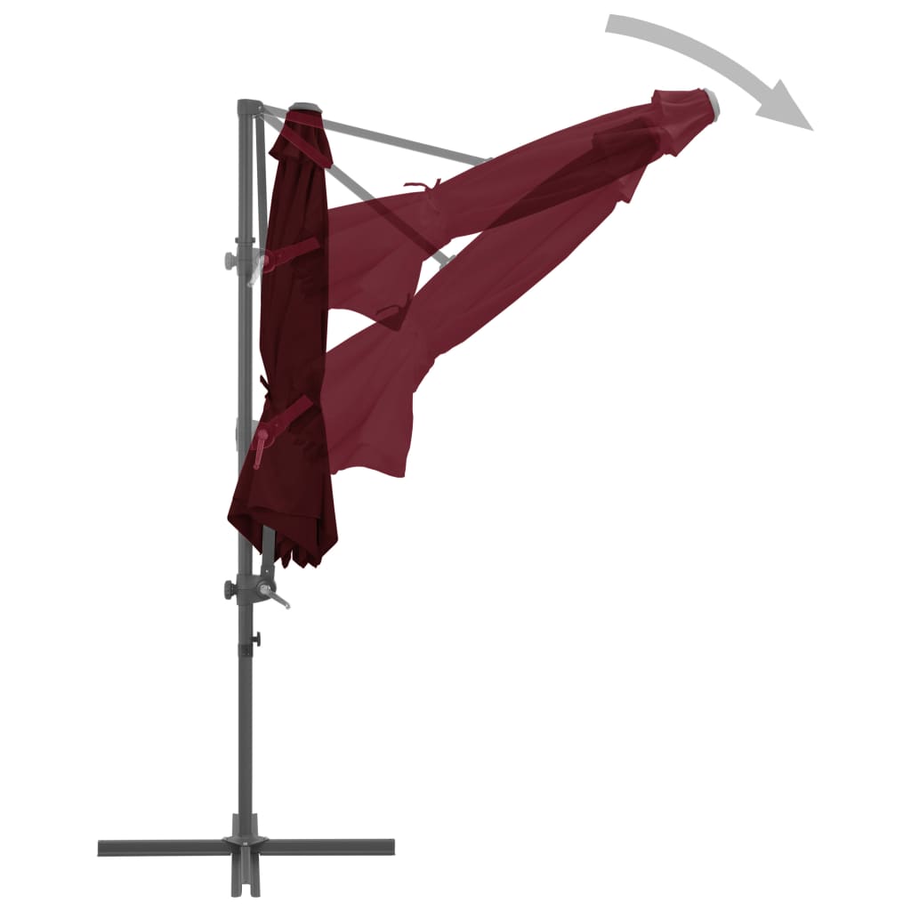 Guarda-sol de jardim cantilever c/ poste de aço 300 cm bordô