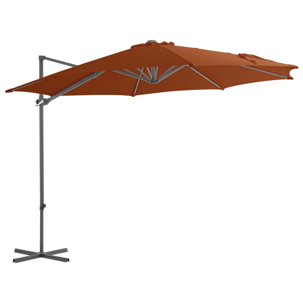 Guarda-sol de jardim cantilever c/ poste aço 300 cm terracotta
