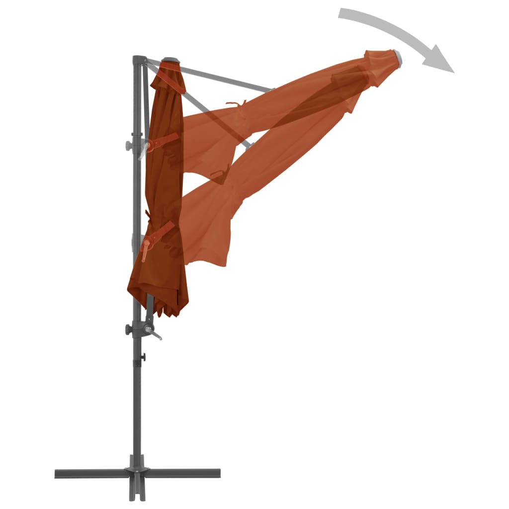 Guarda-sol de jardim cantilever c/ poste aço 300 cm terracotta