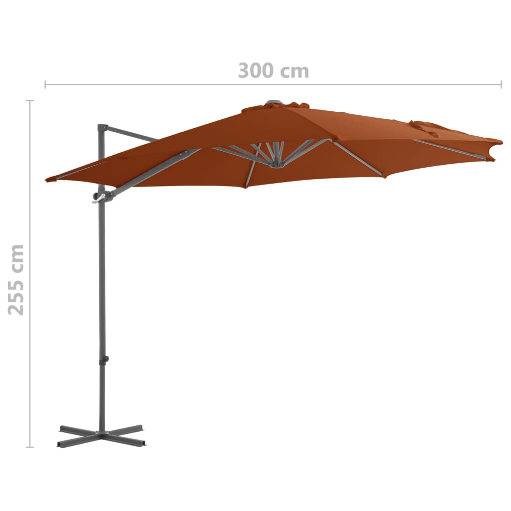 Guarda-sol de jardim cantilever c/ poste aço 300 cm terracotta