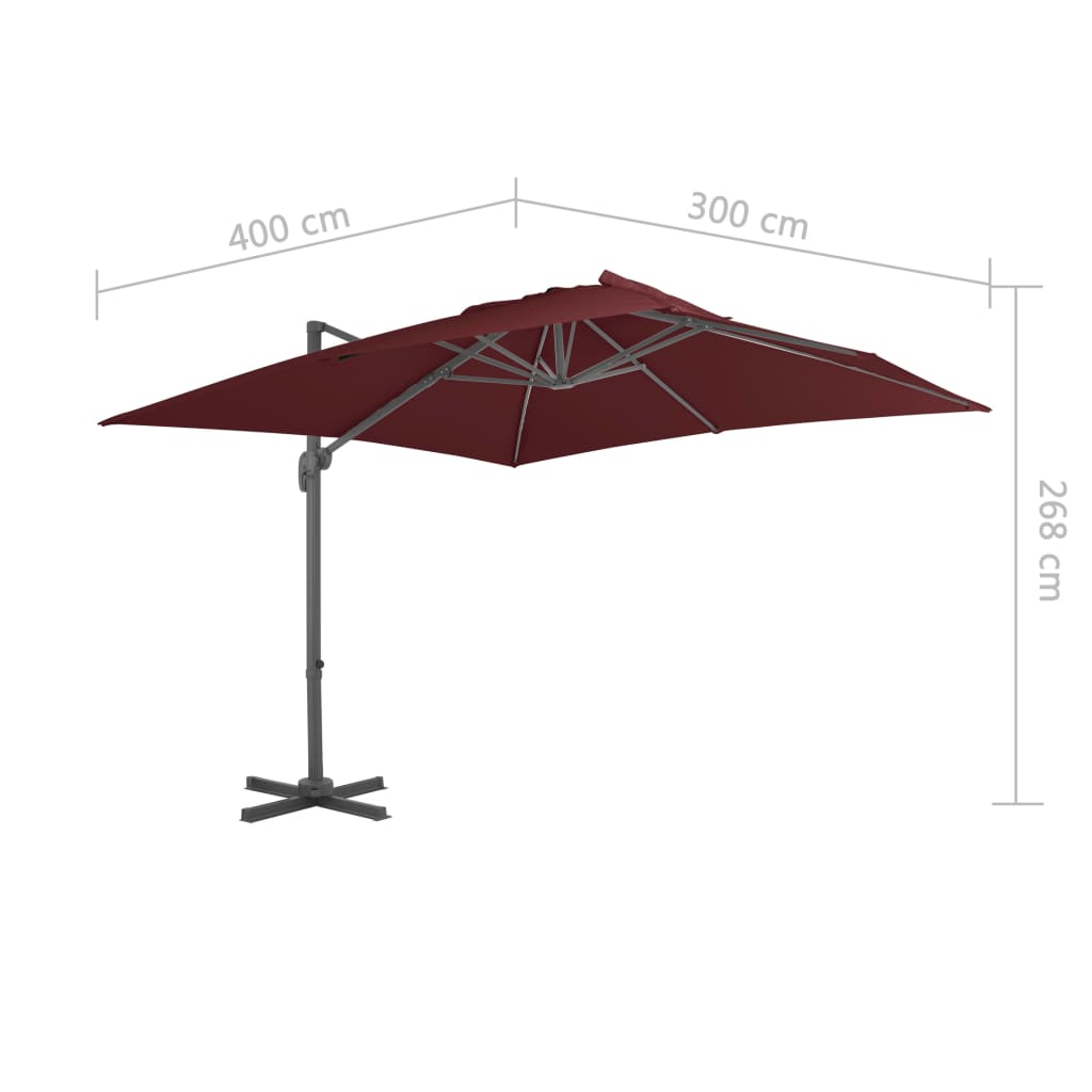 Guarda-sol jardim cantilever c/ poste alumínio 400x300 cm bordô