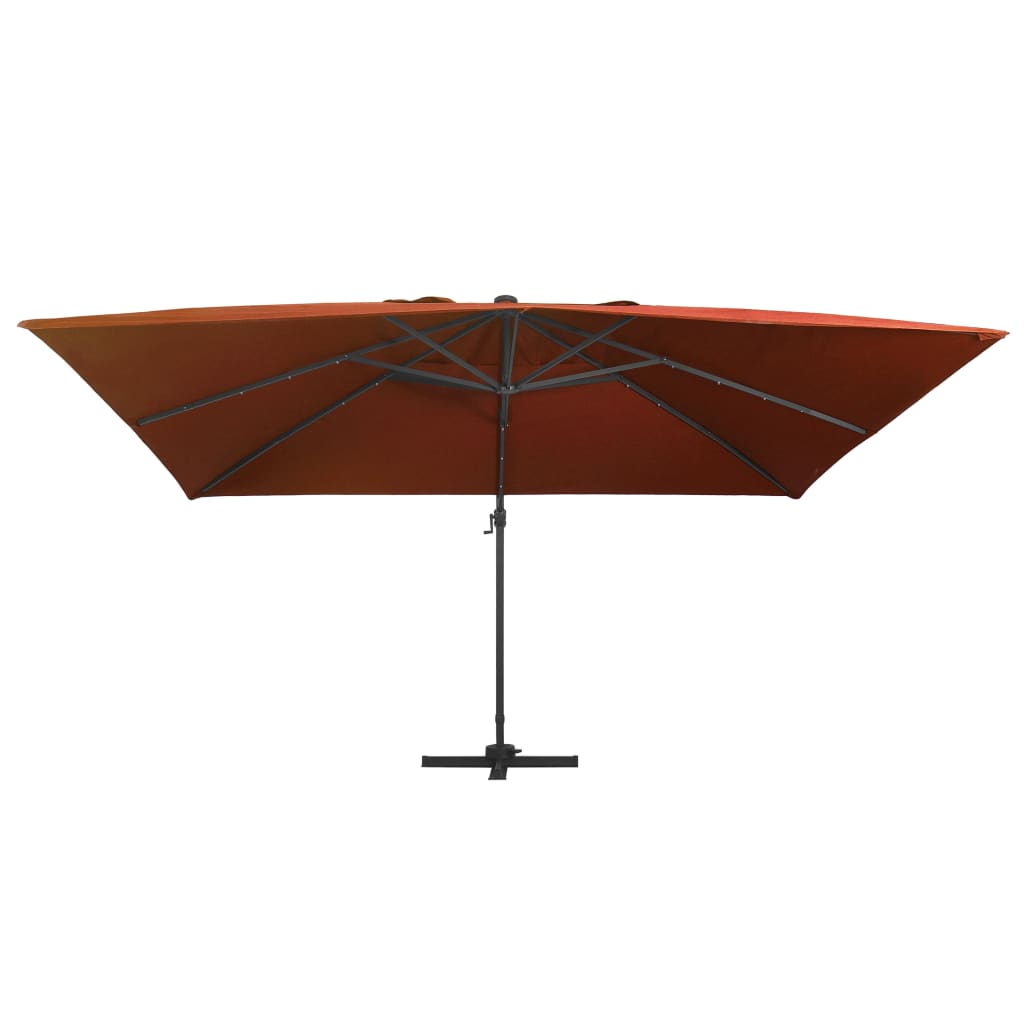 Guarda-sol jardim cantilever c/ luzes LED 400x300 cm terracotta