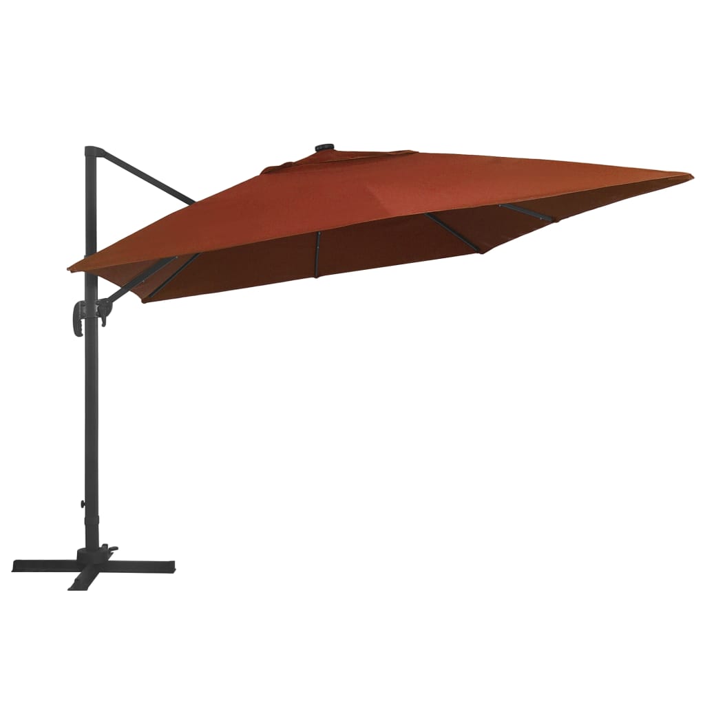 Guarda-sol jardim cantilever c/ luzes LED 400x300 cm terracotta