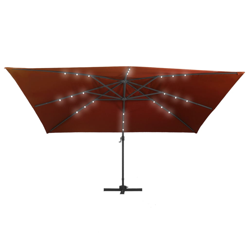 Guarda-sol jardim cantilever c/ luzes LED 400x300 cm terracotta
