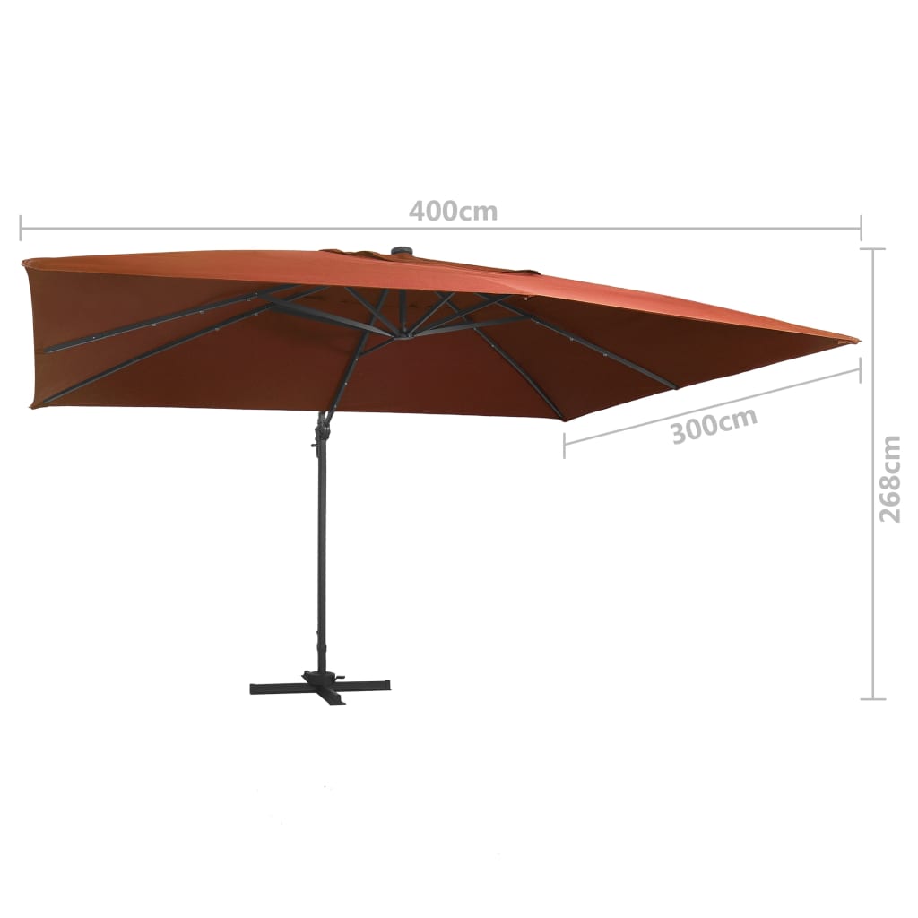 Guarda-sol jardim cantilever c/ luzes LED 400x300 cm terracotta