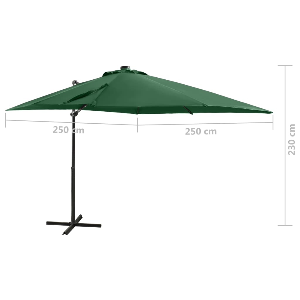 Guarda-sol jardim cantilever c/ poste e luzes LED 250 cm verde