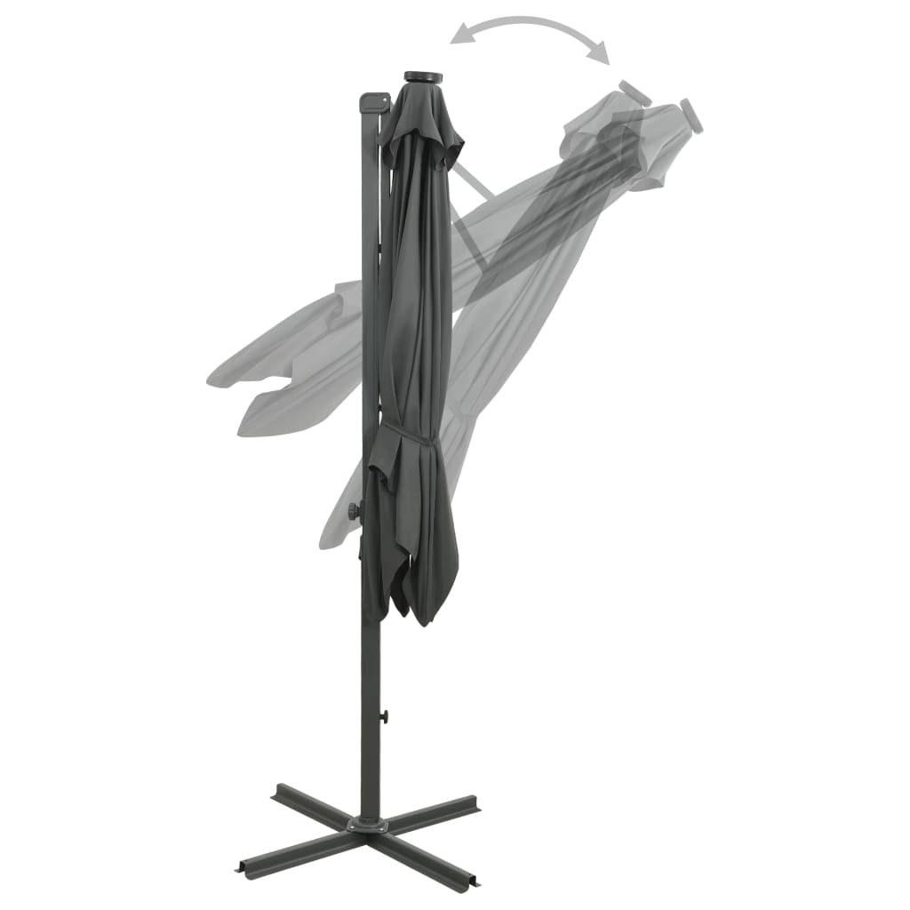 Guarda-sol jardim cantilever c/ poste/luzes LED 250cm antracite
