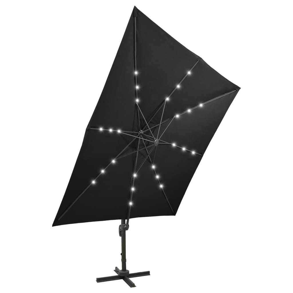 Guarda-sol jardim cantilever c/ poste e luzes LED 300 cm preto