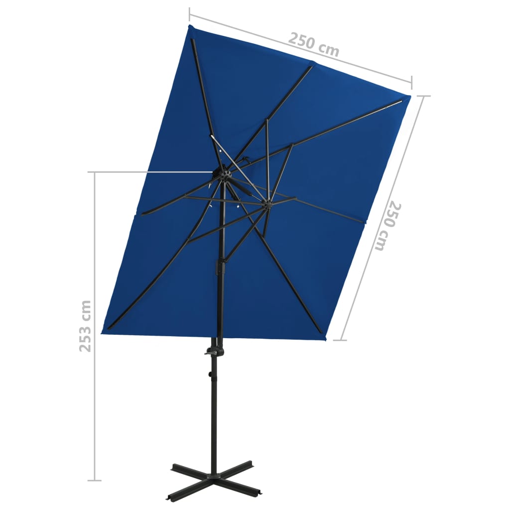 Guarda-sol jardim cantilever toldo duplo 250x250 cm azul-ciano