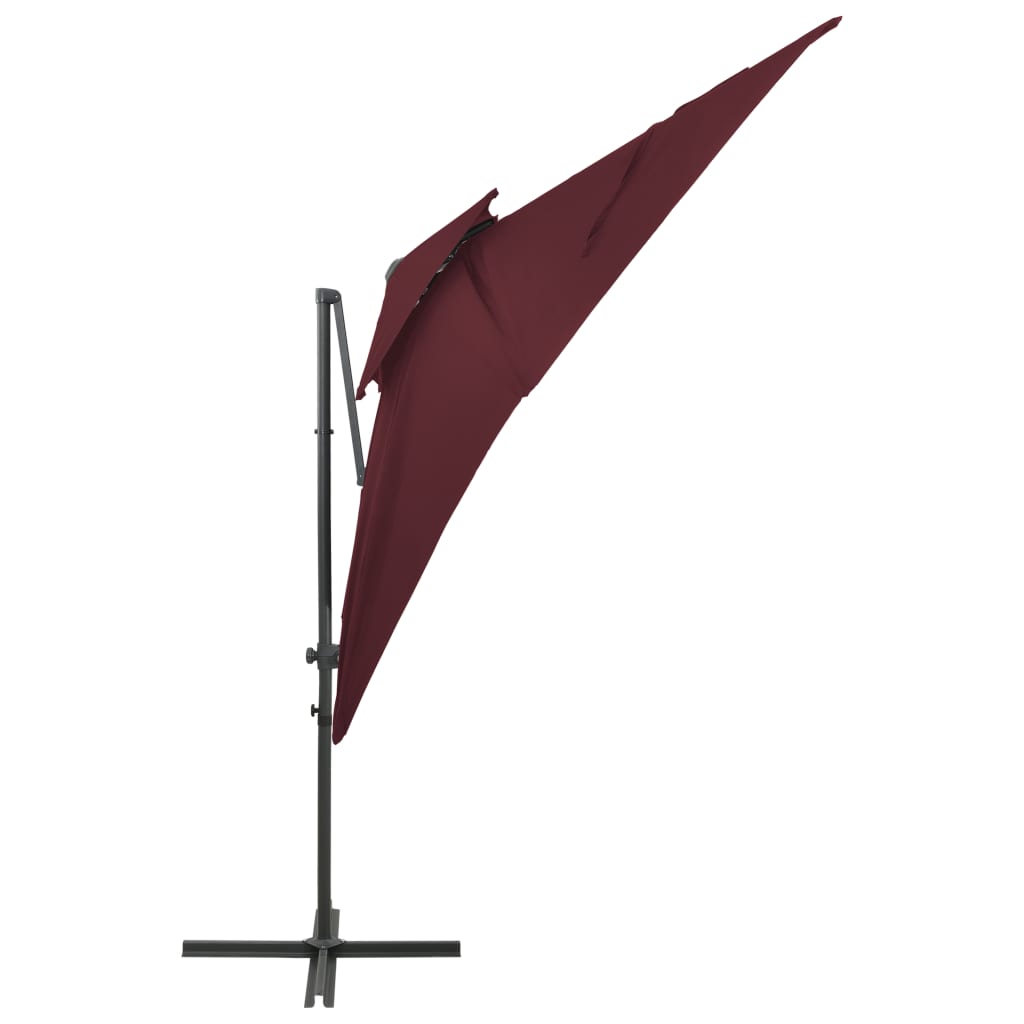 Guarda-sol de jardim cantilever c/ toldo duplo 250x250 cm bordô