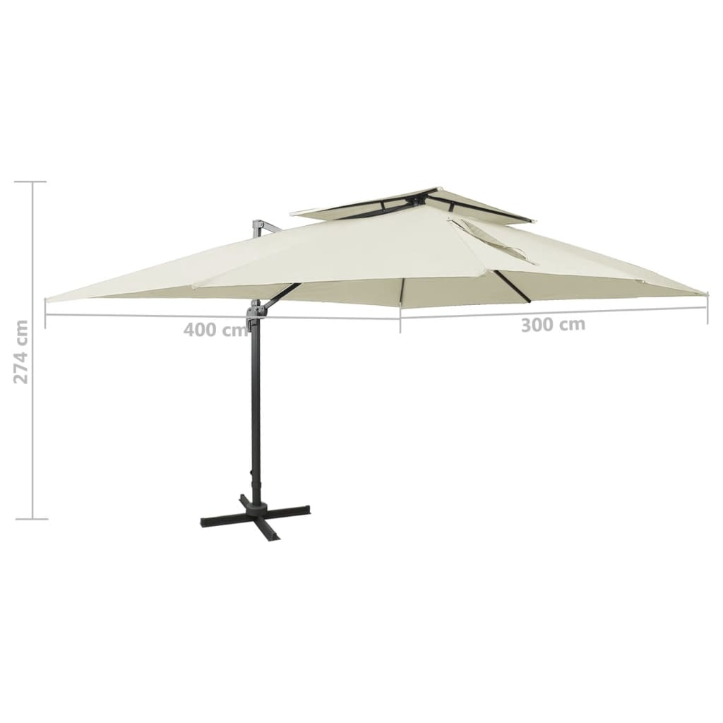 Guarda-sol de jardim cantilever com topo duplo cor areia 400x300 cm