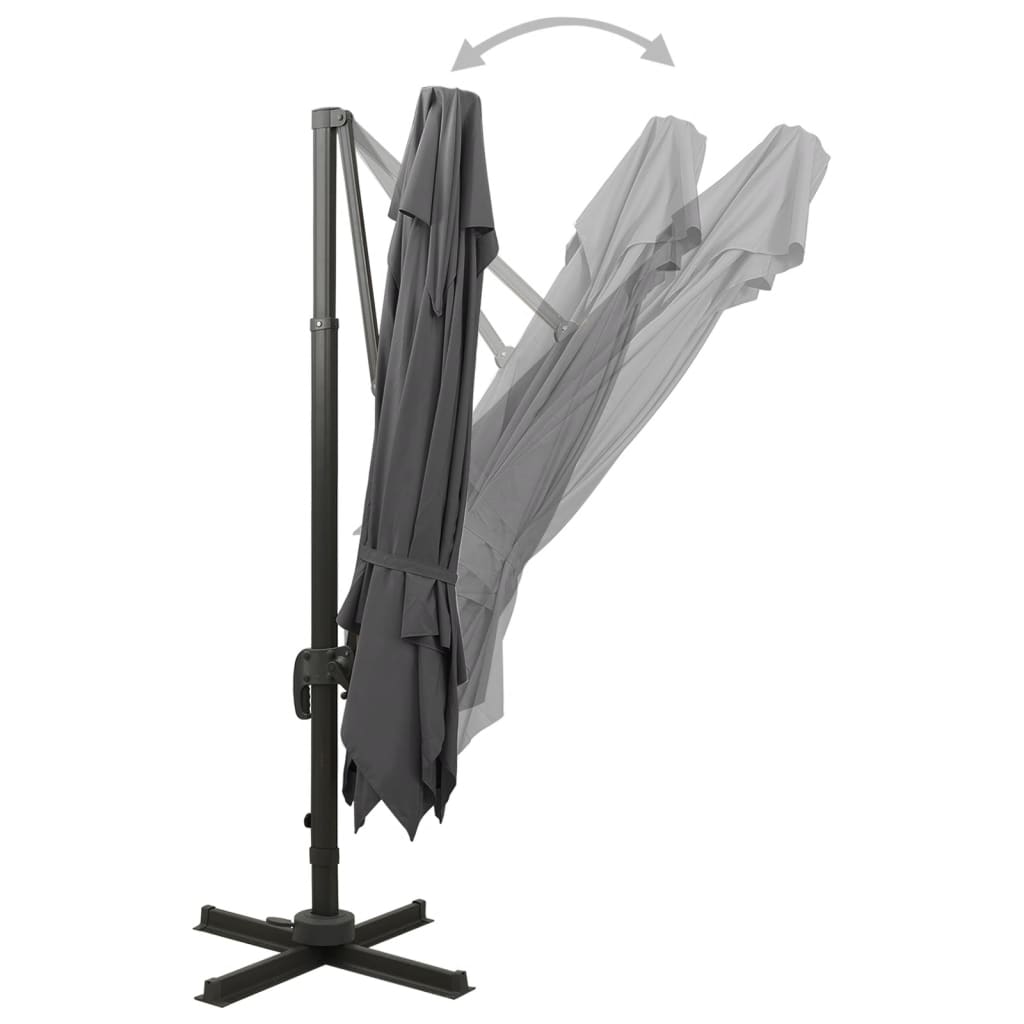 Guarda-sol jardim cantilever c/ toldo duplo 300x300cm antracite