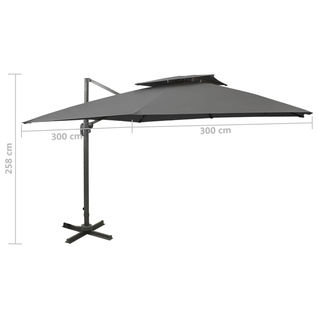 Guarda-sol jardim cantilever c/ toldo duplo 300x300cm antracite