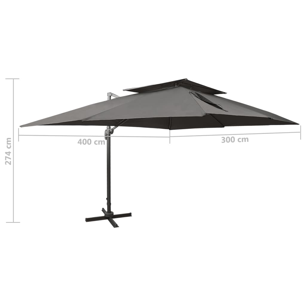 Guarda-sol de jardim cantilever com tampo duplo antracite 400x300 cm