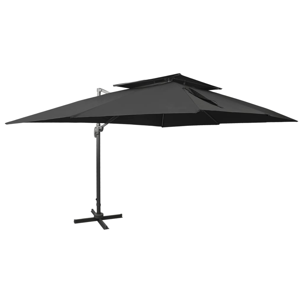 Guarda-sol de jardim cantilever com tampo duplo preto 400x300 cm